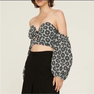 Bardot Off-Shoulder Black and White Blouse